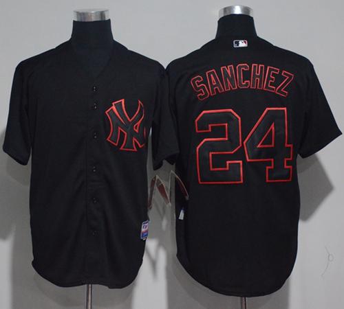 Yankees #24 Gary Sanchez Black Strip Stitched MLB Jersey - Click Image to Close